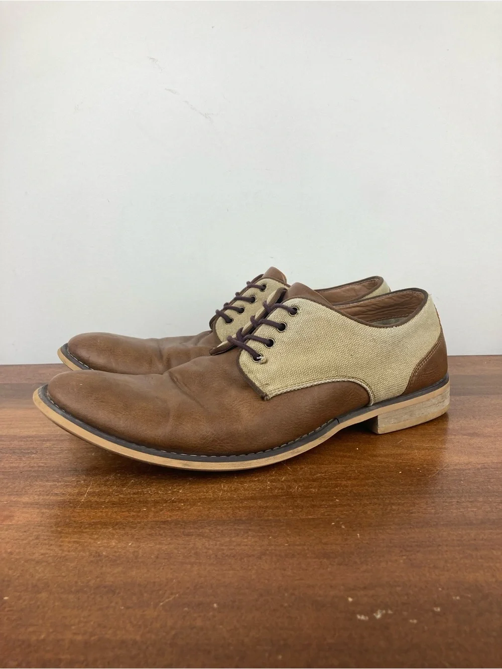 JF J.Ferrar Titus Oxford Dress Shoes Brown Tan Canvas 014-8017 Men’s 11M.